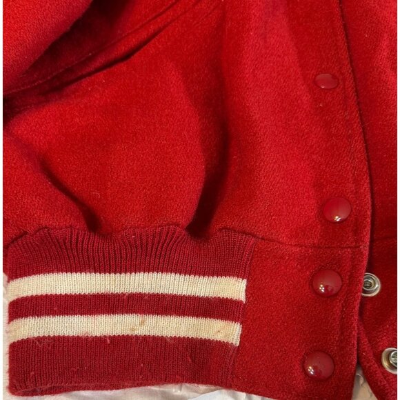 VTG Red Wool Letterman Jacket With HP and Dance Team Patches DeLONG Sz Small - Picture 8 of 16
